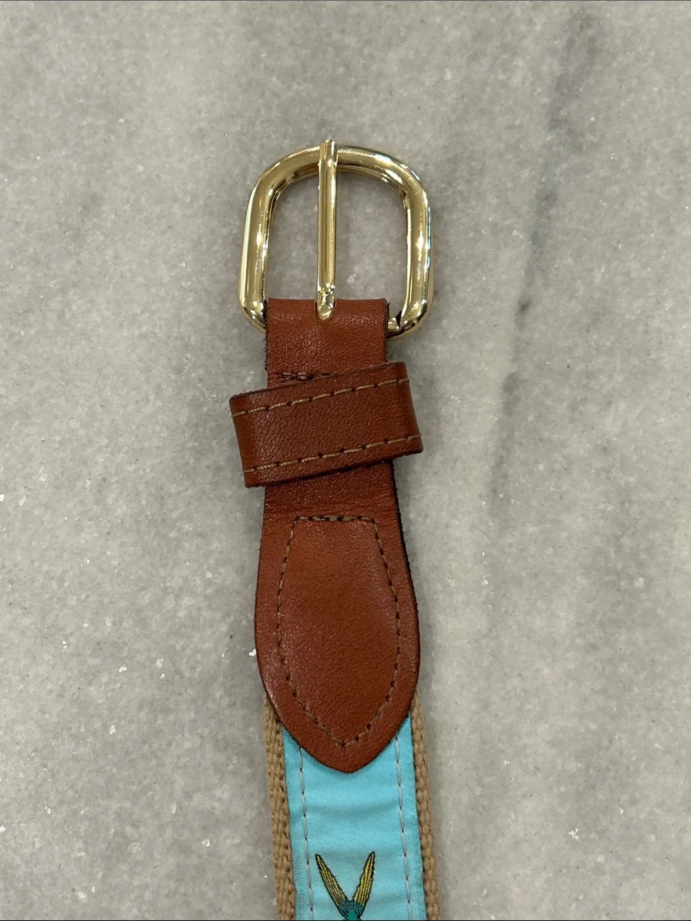 Leather and Canvas Mahi Mahi Embroidered Belt sz 38 Aqua Blue
